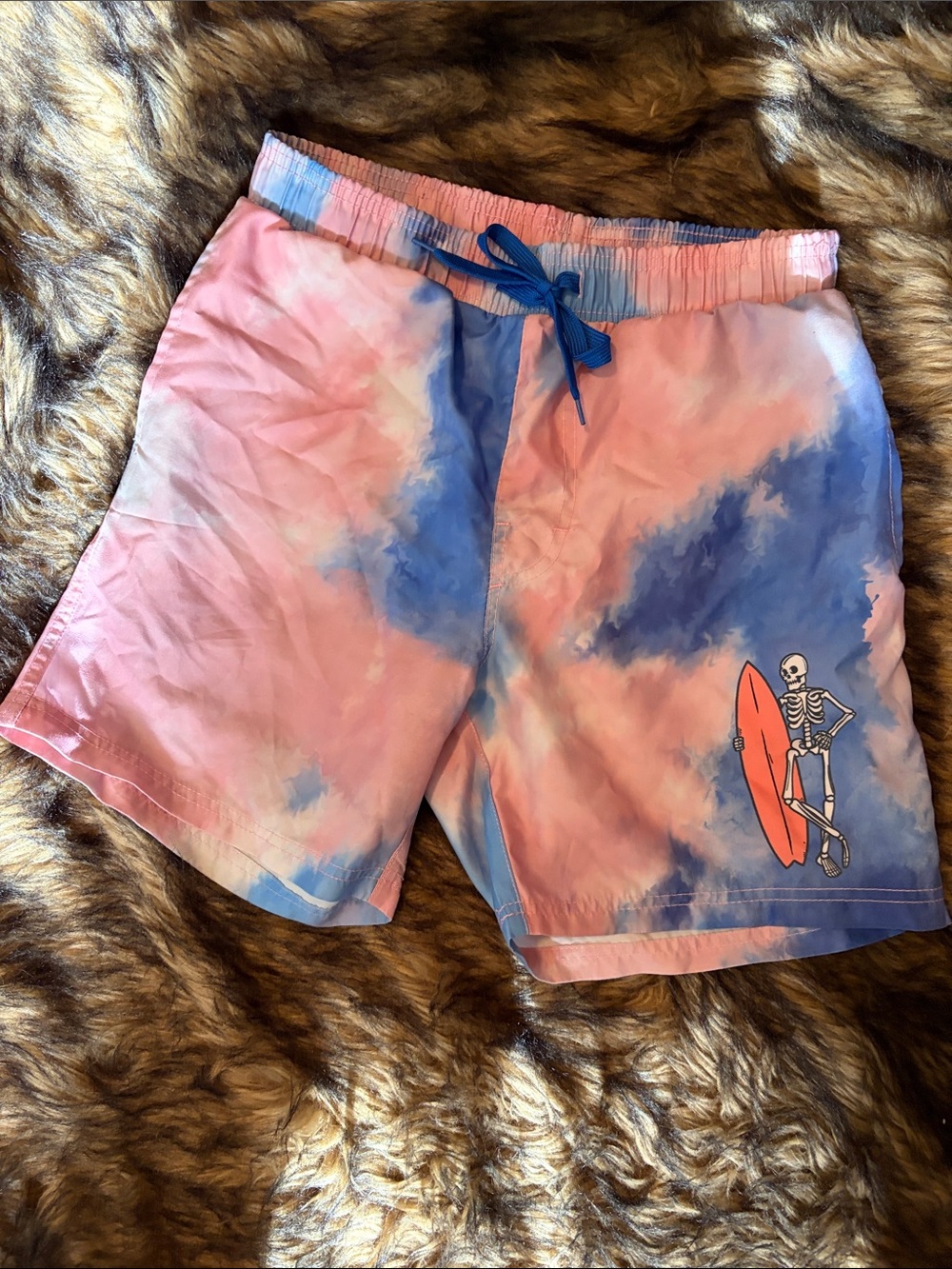 Chemistry Skeleton Surfer Tie-Dyed Men’s Mesh Lined Swim Trunks Size S